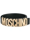 Moschino Logo Belt With Gold-tone Hardware In Black