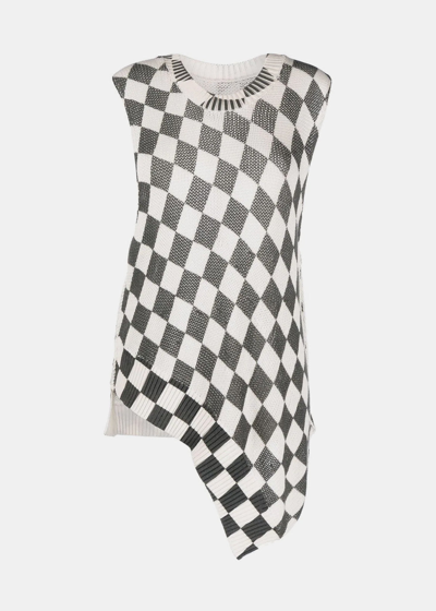 Mm6 Maison Margiela Checkerboard-print Knitted Top In Off-white & Black