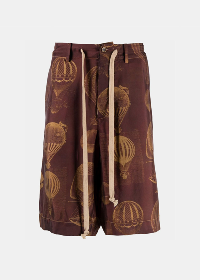 Uma Wang Balloon-print Shorts In Dark Red & Tan