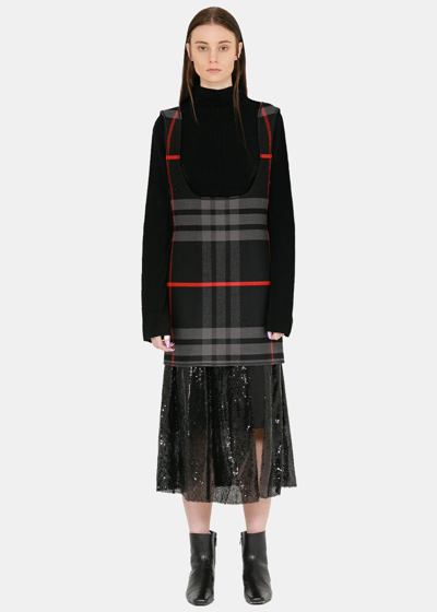 Yang Li Black & Red Check Suspender Skirt