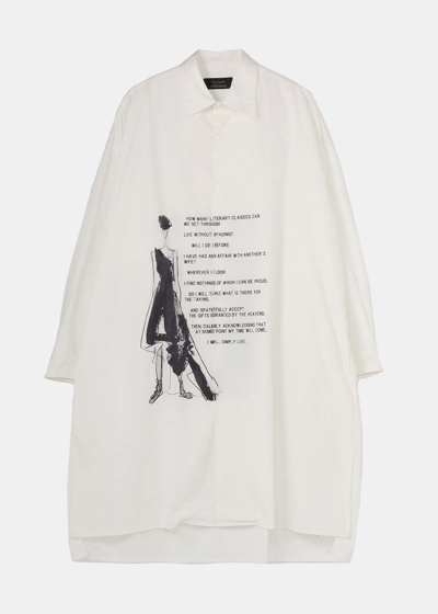 Yohji Yamamoto White Broad E Print Long Shirt