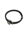 Versace Medusa Logo Double Wire Leather Bracelet In Black