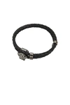 Versace Medusa Logo Double Wire Leather Bracelet In Nero & Rutenio Ultra Black