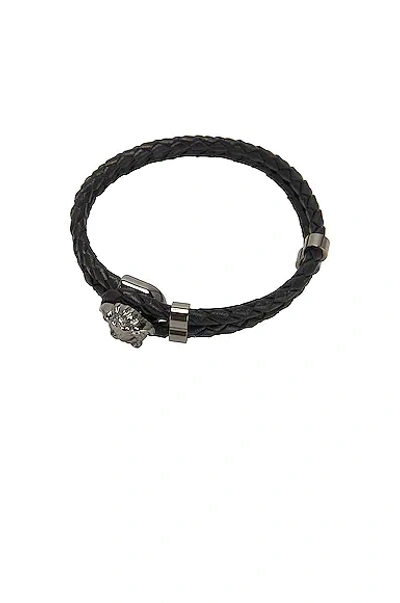 Versace Medusa Logo Double Wire Leather Bracelet In Black