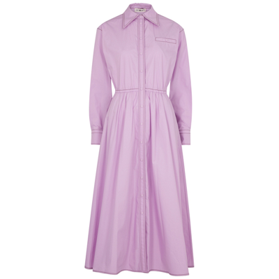 Tory Burch Eleanor Pleated Topstitched Cotton-poplin Shirt Dress In Pink