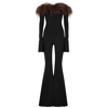 16ARLINGTON ORION BLACK FEATHER-TRIMMED JUMPSUIT