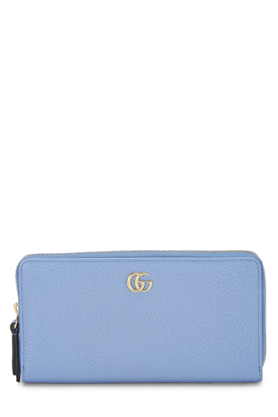 Pre-owned Gucci Blue Leather Gg Zip Around Wallet