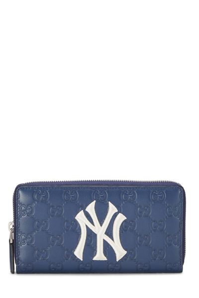 Pre-owned Gucci Navy Ssima New York Yankees Zip Around Wallet