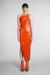 Rick Owens Athena One-shoulder Coated-denim Gown In Orange