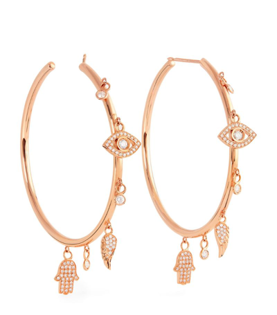 Netali Nissim Rose Gold And Diamond Charmed Hoop Earrings