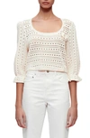 Maje Marcia Floral Appliqué Pointelle Sweater In White