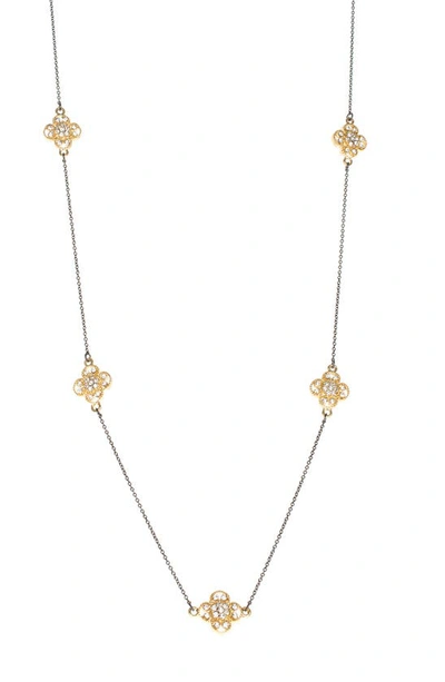 Jardin Gold-tone Filagree Clover Necklace In Clear/ Black Rhodium/ 2tone