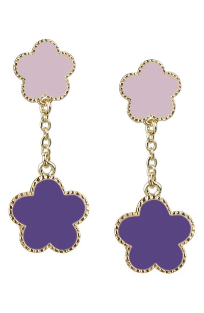 Jardin Enamel Flower Drop Earrings In Lavender/ Gold