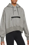 Nike Women's  Sportswear Tech Fleece Over-oversized Crop Pullover Hoodie In Dk Grey Heather/ Black