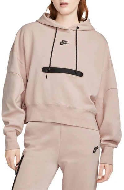 Nike Sportwear Tech Fleece Essential Pullover Hoodie In Pink Oxford/ Black