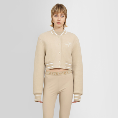 Givenchy Logo-embroidered Crop Wool Bomber Varsity Jacket In Nude & Neutrals