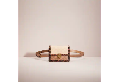 Coach Restored Hutton Belt Bag In Blocked Signature Canvas With Snakeskin Detail In Brass/tan Sand