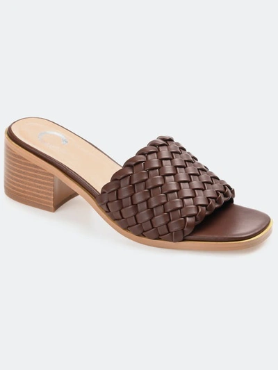 Journee Collection Women's Fylicia Woven Block Heel Slide Sandals In Brown