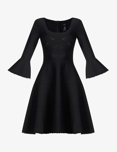 Needle & Thread Pretty Pointelle-knit Recycled Viscose-blend Mini Dress In Black