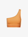Girlfriend Collective Bianca One-shoulder Stretch-recycled Polyester Sports Bra In Orange Zest