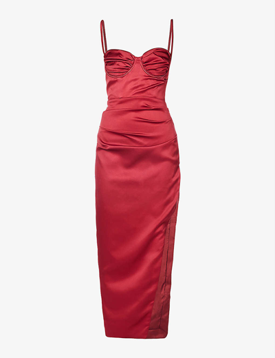 House Of Cb Flora Fuller-bust Satin Crepe Maxi Dress In Wine