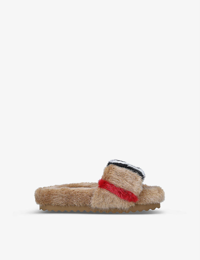 Burberry Kids' Hockley Check-print Faux-fur Slippers 5-7 Years In Beige