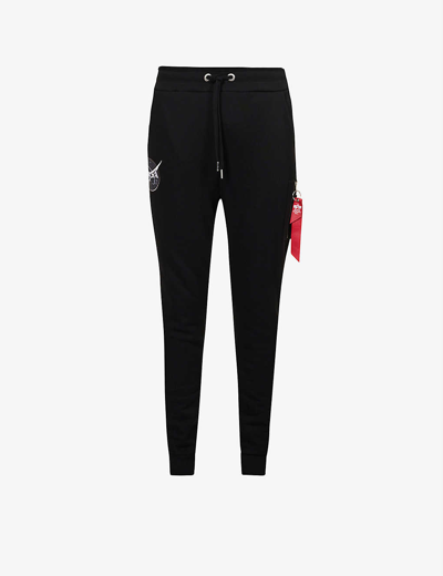 Alpha Industries Nasa Tapered-leg Cotton-blend Jogging Bottoms In Black