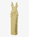 House Of Cb Pixie Ruffled Mesh Maxi Dress In Olive