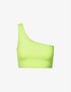 Girlfriend Collective Bianca One-shoulder Stretch-recycled Polyester Sports Bra In Key Lime