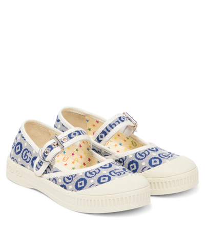 Gucci Kids' Toddler Blue Gg Jacquard Buckled Pumps In Blu-multi/pan/du.whi