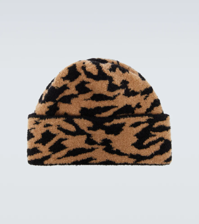 Nanushka Nella Wool-blend Beanie In Camel/black Animal Jacquard