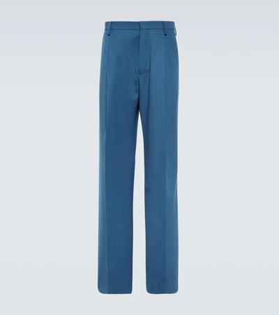 Dries Van Noten Wool-blend Wide-leg Pants In Blue