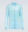 Dries Van Noten Men's Carvie Sequin Dress Shirt In Light Blue