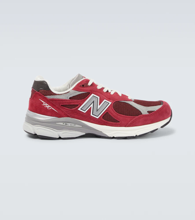 New Balance Made In Usa 990v3 Suede And Mesh Trainers In Red/grey/white