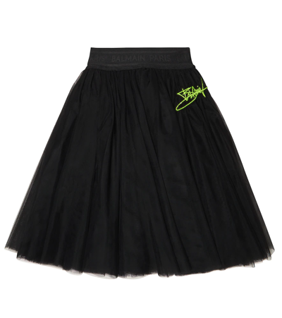 Balmain Kids' Embellished Tulle Skirt In Nero