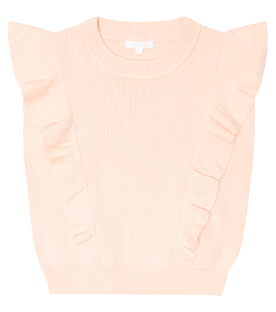 Chloé Kids Pink Knitted Gilet With Ruffles