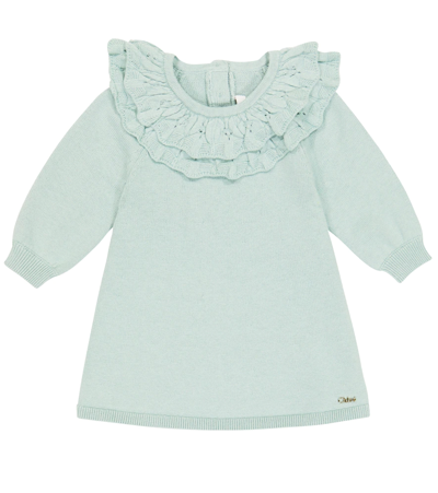 Chloé Kids' Baby Ruffled Cotton And Wool Dress In Blue