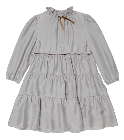 Il Gufo Kids' Bow-detail Ruffled Tiered Dress In Grey
