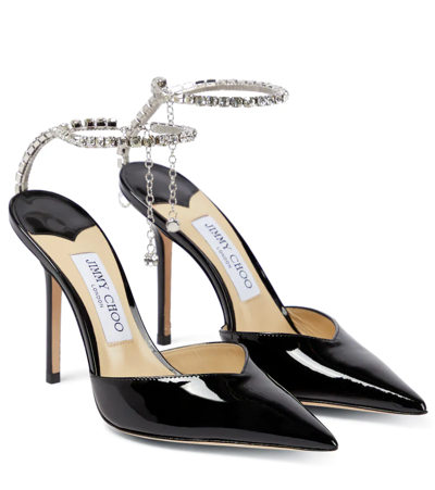Jimmy Choo Black Black 85 Mm Saeda Decollete Heels In Black Crystal