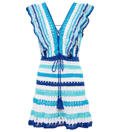 Anna Kosturova Melissa Crocheted Cotton Minidress In White Blue Stripe