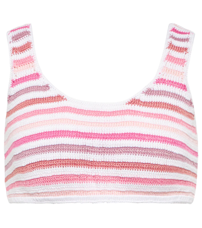 Anna Kosturova Striped Crochet Crop Top In White Pink Stripe