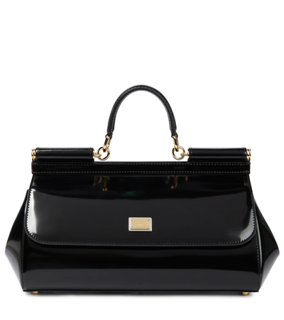 Dolce & Gabbana Medium Sicily Polished Shoulder Bag In Black