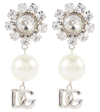 Dolce & Gabbana Rhinestone And Faux Pearl Dg Logo Clip-on Earrings In Silver/palladium