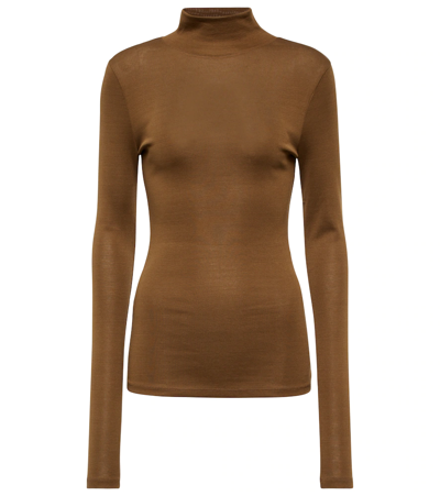 Lemaire Cotton Jersey Turtleneck Top In Brown