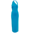 Galvan Artemis Asymmetric Stretch-woven Midi Dress In Blue