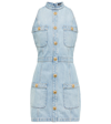 Balmain Button Detail Sleeveless Denim Minidress In 6fc Bleu Jean Clair