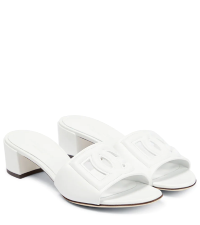 Dolce & Gabbana White Mules With Low Heel And Dg Millennials Detail In Smooth Leather Woman