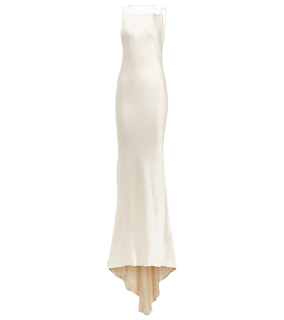 Maison Margiela Open-back Tulle-trimmed Duchesse-satin Gown In White
