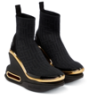 Balmain Bbold Knit Monogram Metallic Wedge Sneakers In 0pa Noir