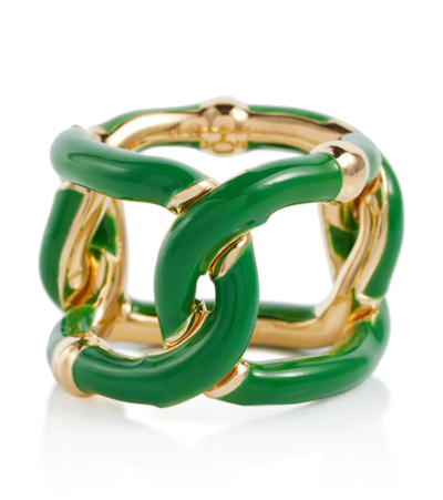 Bottega Veneta Gold Finish Silver & Enamel Ring In Oro/verde